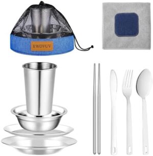 Camping Mess Kit - for Camping 1 to 2 Person boy Scout Camp Dishes Camping Cooking Utensils Accessories Plates Dinnerware Set Outdoor