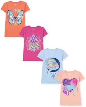 The Childrens Place Girls Kindness, Love, Equality Short Sleeve Graphic T shirts Pack 4