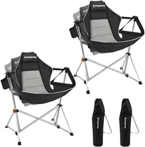 KingCamp Hammock Camping Chair, Aluminum Alloy Adjustable Back Swinging Chair, Folding Rocking Chair with Pillow Cup Holder, Recliner for Outdoor Travel Sports Games Lawn Concerts Backyard