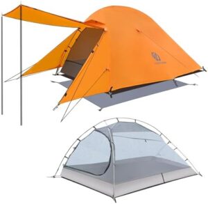 2 Person Camping Tent with 3 Aluminum Alloy Poles, 4 or 3 Season Waterproof Tent, Double Layer,Easy Setup, 2 Doors for Outdoor Hiking,Mountaineering,Survival,Travel