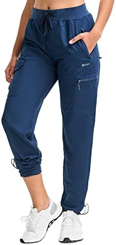 BVVU Women's Cargo Joggers Lightweight Quick Dry Hiking Pants Outdoor Waterproof Athletic Workout Pants with Zipper Pockets