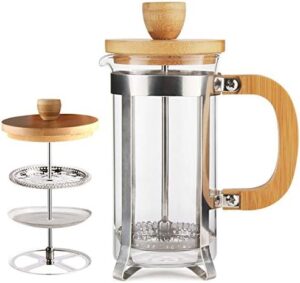 Sivaphe 12 oz French Press Coffee/Tea Maker Single Cup Espresso Press Stainless Steel Filter 0.35L High Borosilicate Carafe Durable Bamboo Handle Small Coffee Maker