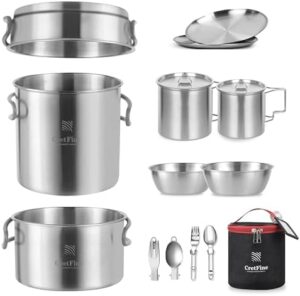 Backpacking Cooking Set with Mini Stove, Stainless Steel Camping Cookware with Carrying Bag for 1-2, Camping, Hiking, Backpacking, Bushcraft and Picnic