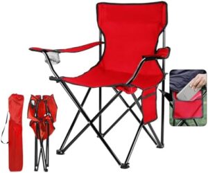 Portable Folding Camping Chair with Carrying Bag,Outdoor Portable Chair for Foldable Lawn Chair,Outdoor Camp Chair with Cup Holder&Side Bag for Fishing Outside Sports(Side Pocket-Red)