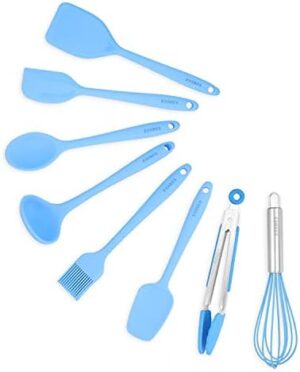 Silicone Mini Kitchen Utensils set of 8 Small kitchen tools Nonstick Cookware with Hanging Hole (blue)