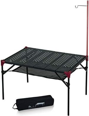 iClimb Extendable Folding Table Large Tabletop Area Ultralight Compact with Hollow Out Tabletop for Camping Backpacking Beach Concert BBQ Party, Three Size (Black - XL + Hanger)