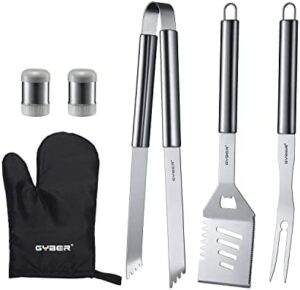 6-Piece BBQ Grill Tool Set, Stainless Steel Spatula, Fork, Tongs, Complete Kitchen Cooking Barbecue Camping Utensil Kit - Perfect Grill Accessories for Outdoor Grilling, Box Packaging