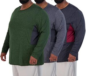 Real Essentials 3 Pack: Men’s Big & Tall Tech Stretch Long-Sleeve & Short-Sleeve Dry-Fit T-Shirt (3XT-5XT)