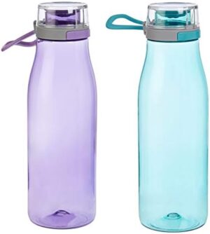 Amazon Basics Tritan Water Bottle with Action Lid, 24 ounce, 2-Pack, Blue and Purple