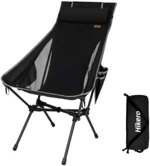 Portable High Back Camping Chair, Support Heavy Duty 440 lbs, Lightweight Folding Chair with Adjustable Pillow for Hiking, Backpacking (Black)