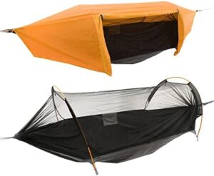 Camping Hammock Tent with Rain Fly Tarp and Mosquito Net Tree Straps,1-2 Persons Bivvy Hammock Set for Backpacking Hiking Travel Yard Outdoor Activities,Orange 108" x 60" x 24"