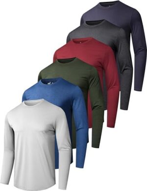 6 Pack Men's Quick Dry Long Sleeve Shirts Moisture Wicking Sun Protection UV UPF SPF Performance T-Shirt for Casual