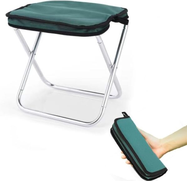 Portable Aluminum Folding Stool with Self Zippered Storage Bag, Lightweight 0.68 lbs, for Outdoor Activities Hiking Camping Picnic Fishing, 330 LBS Capacity (Green)