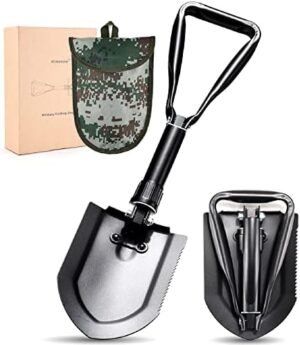 22.8'' Military Folding Camping Shovel, w/Pick Foldable Tactical Shovel for Gardening, Camping, Hiking, Outdoor, Backpacking, Emergency (Black)