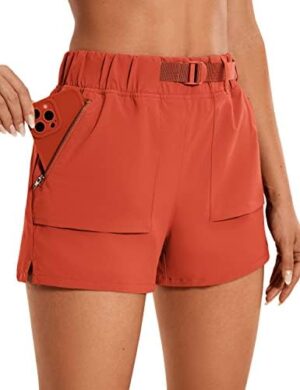 CRZ YOGA Women's Waterproof Stretch Hiking Shorts: Mid Rise Summer Outdoor Golf Workout Shorts Zip Pockets with Belt - 3''