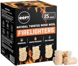 OOFT Natural Firelighters - Ignite Instantly and Odourless - Perfect for use with Pizza Ovens, Barebeques, Wood Burning Stoves, Open Fires and Camp Fires - Box of 25