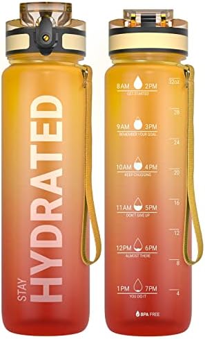 Sahara Sailor Water Bottles, 32oz Motivational Sports Water Bottle with Time Marker - Times to Drink - Tritan, BPA Free, Wide Mouth Leakproof, Fast Flow Technology with Clean Brush (1 Pack)