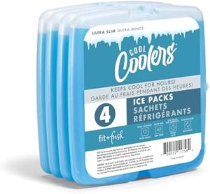 Cool Coolers By Fit & Fresh 4 Pack Slim Ice Packs, Quick Freeze Space Saving Reusable Ice Packs for Lunch Boxes or Coolers, Blue