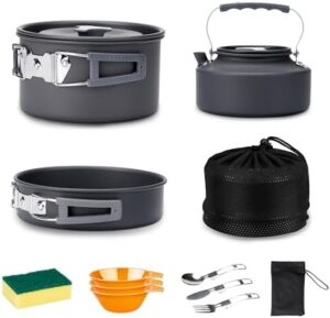 Alocs Camping Cookware, Camping Essentials with Accessories, Portable Camping Cooking Set Camping Gear for Outdoor Cooking, Backpacking, Hiking and Picnic.