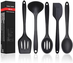 Silicone Kitchen Utensils Set, 5 PCS Heat Resistant Non Stick Cooking Tools, Silicone Spatula/Turner/Serving Spoon/Soup Ladle/Slotted Spoon, for Home and Camping