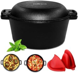 2-in-1 Dutch Oven Cast Iron Dutch Oven pot with Lid,Cast Iron Pots and Pans Set,5.5 Quart Cast Iron Pot,Pre-Seasoned Dutch Oven with Pans Set,All-in-One Cookware Set for camping lodge or RV