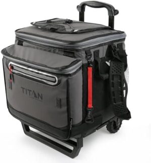 Titan Deep Freeze 60 (50+10) Can Wheeled Cooler - Collapsible Rolling Cooler with Wheels and All-Terrain Cart