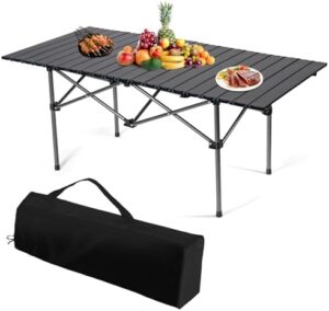 LAMA Folding Camping Table, Portable Aluminum Roll-up Camp Table, 4-6 Person Backpacking Table with Easy Carrying Bag for Indoor, Outdoor, Patio, Picnic, Beach, Backyard, BBQ(47.24"X21.65"X19.69")