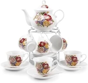 Tea Sets 20-Piece Coffee (7oz) Tea Cup Set Ceramic Vintage Flower European Style,Tea Set for Women Tea Party Afternoon (28oz) Teapot Set Tea Supplies Tea Cup and Saucer Set