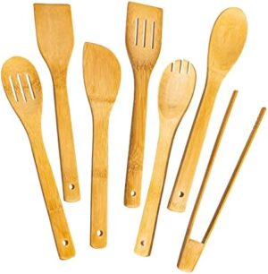 Wooden Spoons for Cooking 7-Piece, Kitchen Nonstick Bamboo Cooking Utensils Set, Durable and Healthy Bamboo Wooden Spatula Spoon for Cooking, Eisinly