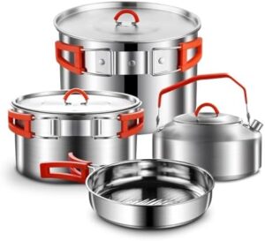 Camping Cookware Set,Camping Cooking Set,304 Stainless Steel Camping Pots and Pans Set,Camping Essentials with Kettle for Hiking Outdoor Cooking Picnics