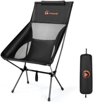 Folding High Back Camping Chair for Outside,Portable Camp Chair for Adults, Lightweight Compact with Carry Bag, for Hiking Lawn Picnic&Fishing(Black)