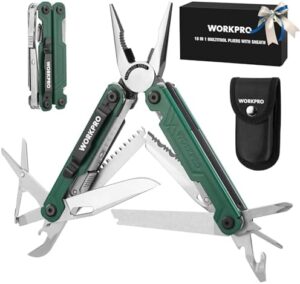 WORKPRO 18-in-1 Multi Tool Pliers, Stainless Steel EDC Multitool with Pocket Knife, 2 Safety Locks, Belt Clip and Oxford Pouch, Multipurpose Utility Multiuse Tool for Camping Outdoor Activities