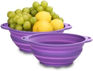 Collapsible Mixing Bowl 2 Pack Camping Bowl Outdoor Hiking Travel 64oz Collapsible Bowl for Storage and Mixing Food-Grade Silicone Food Storage Container(Purple)