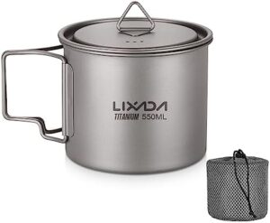 LIXADA Titanium Pot, Lightweight Camping Pot Titanium Cup Titanium Backpacking Pot with Portable Foldable Handles for Outdoor Camping Hiking Backpacking