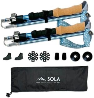 SOLA Trekking Poles Lightweight Collapsible Hiking Poles - 7075 Aluminum Alloy with Anti-Sweat Cork Grips Great for Nordic Walking, Hiking and Camping for Men Women Seniors - 2pcs per Set