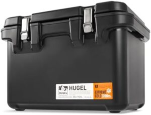 IRIS USA HUGEL 44 QT Insulated Extremely Cold Cooler Box, Hard Cooler, 13 Day Ice Retention Heavy Duty with Secure Metal Buckles, Vacuum-Insulated Panels Durable Ice Chest with Built-in Handles, Gray