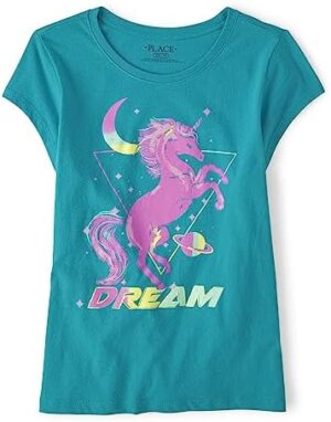 The Children's Place girls Dream Unicorn Graphic Short Sleeve Tee