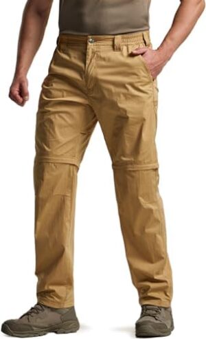 CQR Men's Convertible Cargo Tactical Pants, Water Resistant Outdoor Hiking Pants, Zip Off Lightweight Stretch Work Pants