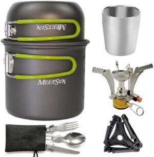 Camping Cooking Set with Thermal Insulated Cup,Mess Kit for Camping 1 Person,Camping Essentials with Camping Pot Camping Gear with Backpacking Stove Kit, Backpacking Gear for Camping Hiking