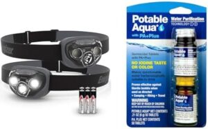 Energizer LED Headlamp PRO (2-Pack), IPX4 Water Resistant Headlamps, High-Performance Head Light & Potable Aqua Water Purification Tablets with PA Plus, Portable and Effective Solution