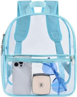 USPECLARE Clear Backpack Stadium Approved 12×6×12, Water proof Clear Bag for Concert Work Sport Event（Baby Blue