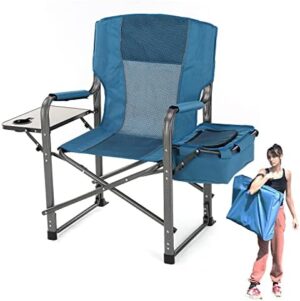 ARROWHEAD OUTDOOR Folding Director’s Chair w/Side Table & Integrated Cooler, Cup Holder, Storage Pouch, Supports up to 450lbs, Carrying Case, Steel Frame, High-Grade 900D Canvas, Blue (KKS0293U)