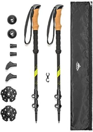 Cascade Mountain Tech Trekking Poles - Carbon Fiber Walking or Hiking Sticks with Quick Adjustable Locks