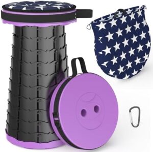 ALEVMOOM Telescoping Stool with Cushion,Telescopic Stool Travel Stool Portable and Lightweight Simple Stool Collapsible Camping Stools Sturdy Picnic Stool for Outdoors Max Load 440lb (Purple)