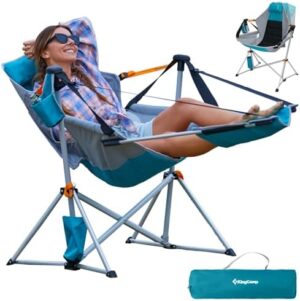 KingCamp Camping Chair, Hammock Chair, Folding Rocking Chair, Aluminum Adjustable Back Swing Chair, Chair with Removable Footrest Pillow Cup Holder for Outdoor Beach Lawn