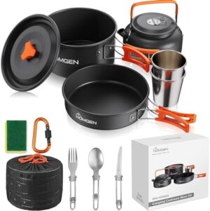 HOMGEN Camping Cooking Set Camping Pots and Pans Set Aluminium Camping Cookware Kit Protable Cooking Mess Kit Lightweight Camping Cooking Equipment for 2-3 People Perfect for Camping Picnic Hiking etc