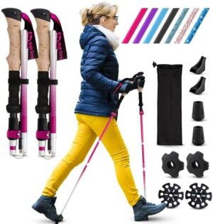 Walking Sticks for Women - 14.5" Foldable Hiking Poles for Backpacking, Exercising and Traveling, Set of 2 Aluminum Nordic Collapsible Trekking Poles