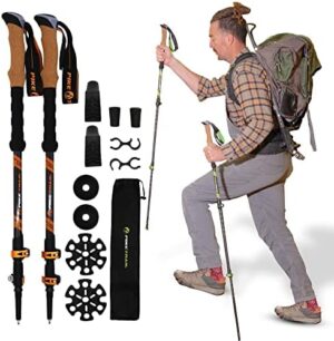 Pike Trail Trekking Poles - Lightweight Carbon Fiber Collapsible Sticks for Walking and Hiking - for Men and Women - Adjustable Height and Retractable Design - Carry Bag and Attachments Included