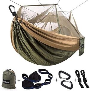 Camping Hammock, Portable Double Hammock with Net, 2 Person Hammock Tent with 2 * 10ft Straps, Best for Outdoor Hiking Survival Travel