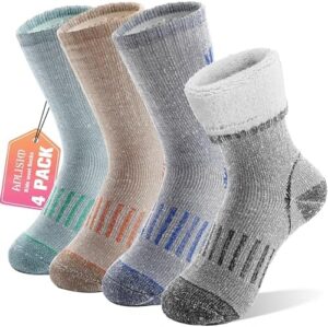 Anlisim Kids Merino Wool Hiking Socks Boys Girls Toddlers Thermal Winter Warm Boot Thick Cushion Snowboarding Socks